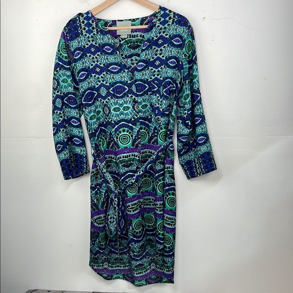 Maeve Anthropologie Ikat Shirt Dress Southwestern Print Green Blue size Large